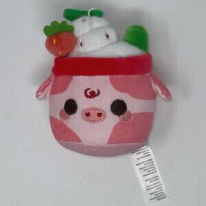 Cuddle Barn Strawberry Pig Plush Dessert Cup Plush keychain